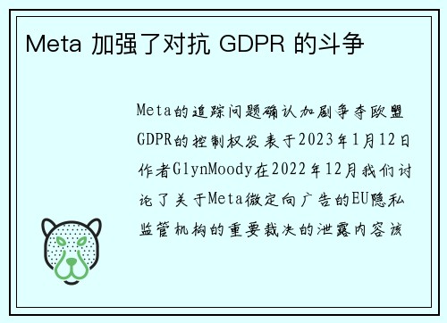 Meta 加强了对抗 GDPR 的斗争 